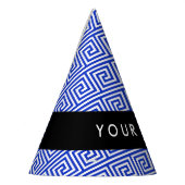 ギリシャの蛇行鍵ブルー、お名前、パーソナライズ パーティーハット (左)