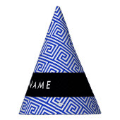 ギリシャの蛇行鍵ブルー、お名前、パーソナライズ パーティーハット (右)