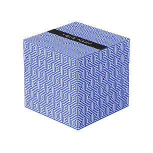 ギリシャの蛇行鍵ブルー、お名前、パーソナライズ フォトキューブ