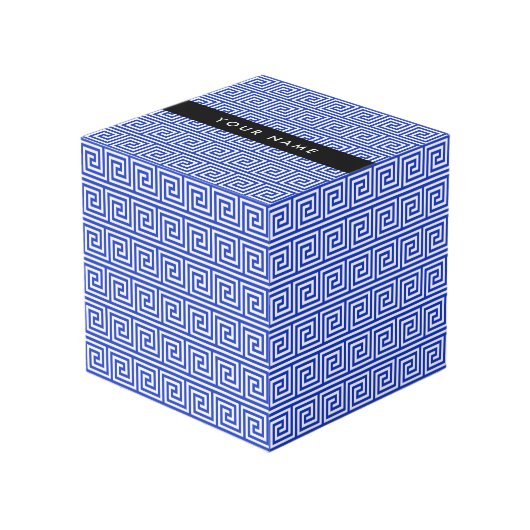 ギリシャの蛇行鍵ブルー、お名前、パーソナライズ フォトキューブ (正面アングル)