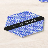 ギリシャの蛇行鍵ブルー、お名前、パーソナライズ ペーパーコースター (アングル)