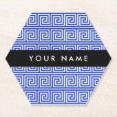 ギリシャの蛇行鍵ブルー、お名前、パーソナライズ ペーパーコースター (正面)
