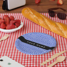 ギリシャの蛇行鍵ブルー、お名前、パーソナライズ