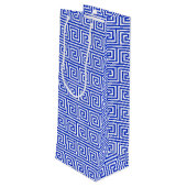 ギリシャの蛇行鍵ブルー、お名前、パーソナライズ ワインギフトバッグ (裏面アングル)