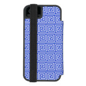 ギリシャの蛇行鍵ブルー、お名前、パーソナライズ INCIPIO iPhoneウォレットケース (フォリオ裏面)