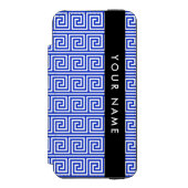 ギリシャの蛇行鍵ブルー、お名前、パーソナライズ INCIPIO iPhoneウォレットケース (フォリオ 正面)