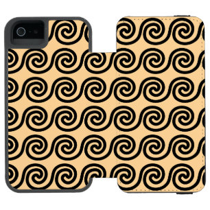 ギリシャの蛇行鍵波パターンブラウン iPhone SE/5/5sウォレットケース