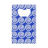 ギリシャの蛇行鍵波パターンブルー クレジットカード栓抜き (正面)