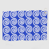 ギリシャの蛇行鍵波パターンブルー ゴルフタオル (横)