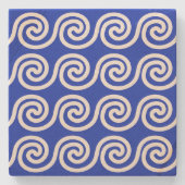 ギリシャの蛇行鍵波パターンブルー ストーンコースター (正面)
