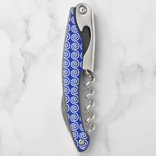 ギリシャの蛇行鍵波パターンブルー ソムリエナイフ (裏面)