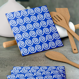 ギリシャの蛇行鍵波パターンブルー タイル