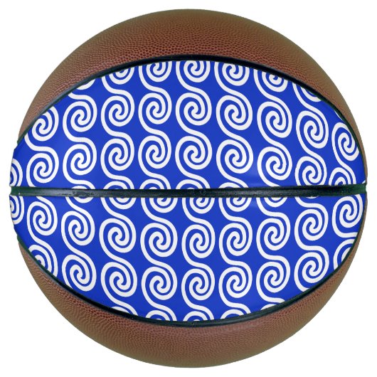 ギリシャの蛇行鍵波パターンブルー バスケットボール (正面)