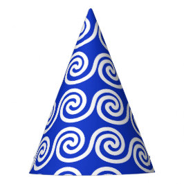 ギリシャの蛇行鍵波パターンブルー パーティーハット