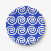 ギリシャの蛇行鍵波パターンブルー ペーパープレート (正面)