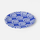 ギリシャの蛇行鍵波パターンブルー ペーパープレート (アングル)