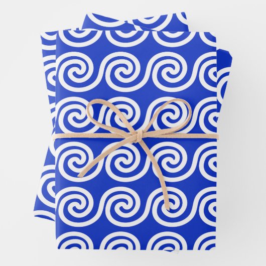 ギリシャの蛇行鍵波パターンブルー ラッピングペーパーシート (インサイチュ)