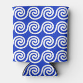 ギリシャの蛇行鍵波パターンブルー 缶クーラー (正面)