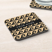 ギリシャの蛇行鍵、波の鍵、ブラウン、あなたの名前 コースター (左側)