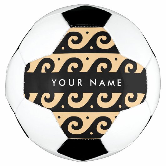 ギリシャの蛇行鍵、波の鍵、ブラウン、あなたの名前 サッカーボール (正面)