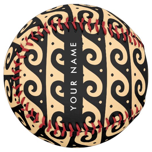 ギリシャの蛇行鍵、波の鍵、ブラウン、あなたの名前 ソフトボール (正面左)