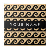 ギリシャの蛇行鍵、波の鍵、ブラウン、あなたの名前 タイル (正面)