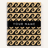 ギリシャの蛇行鍵、波の鍵、ブラウン、あなたの名前 ノートブック (正面)