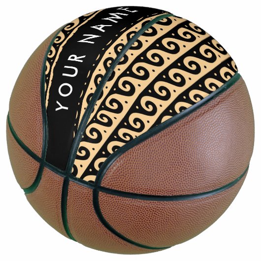 ギリシャの蛇行鍵、波の鍵、ブラウン、あなたの名前 バスケットボール (アングル)