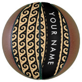 ギリシャの蛇行鍵、波の鍵、ブラウン、あなたの名前 バスケットボール (縦)