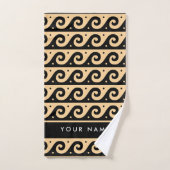 ギリシャの蛇行鍵、波の鍵、ブラウン、あなたの名前 バスタオルセット (ハンドタオル)