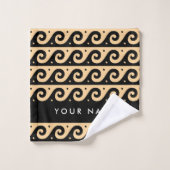 ギリシャの蛇行鍵、波の鍵、ブラウン、あなたの名前 バスタオルセット (ウォッシュタオル)