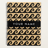 ギリシャの蛇行鍵、波の鍵、ブラウン、あなたの名前 プランナー手帳 (正面)