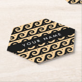 ギリシャの蛇行鍵、波の鍵、ブラウン、あなたの名前 ペーパーコースター (アングル)