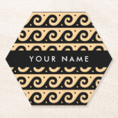 ギリシャの蛇行鍵、波の鍵、ブラウン、あなたの名前 ペーパーコースター (正面)