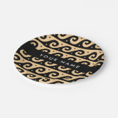 ギリシャの蛇行鍵、波の鍵、ブラウン、あなたの名前 ペーパープレート (アングル)