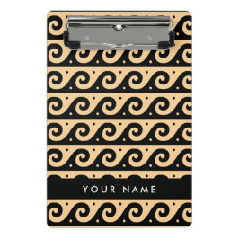 ギリシャの蛇行鍵、波の鍵、ブラウン、あなたの名前 ミニクリップボード