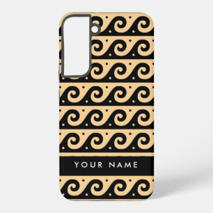 ギリシャの蛇行鍵、波の鍵、ブラウン、あなたの名前 SAMSUNG GALAXY S22+ケース