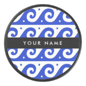 ギリシャの蛇行鍵、波の鍵、青、名前 アイスホッケーパック (正面)