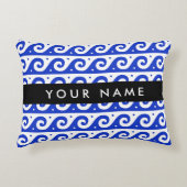 ギリシャの蛇行鍵、波の鍵、青、名前 アクセントクッション (正面)