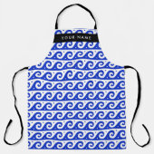 ギリシャの蛇行鍵、波の鍵、青、名前 エプロン (正面)