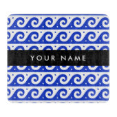 ギリシャの蛇行鍵、波の鍵、青、名前 カッティングボード (正面)