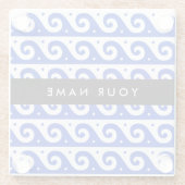 ギリシャの蛇行鍵、波の鍵、青、名前 ガラスコースター (裏面)