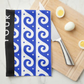 ギリシャの蛇行鍵、波の鍵、青、名前 キッチンタオル (四つ折り)