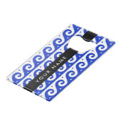 ギリシャの蛇行鍵、波の鍵、青、名前 クレジットカード栓抜き (裏面アングル)