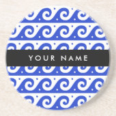 ギリシャの蛇行鍵、波の鍵、青、名前 コースター (正面)