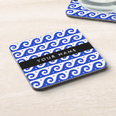 ギリシャの蛇行鍵、波の鍵、青、名前 コースター (左側)