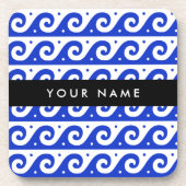 ギリシャの蛇行鍵、波の鍵、青、名前 コースター (正面)