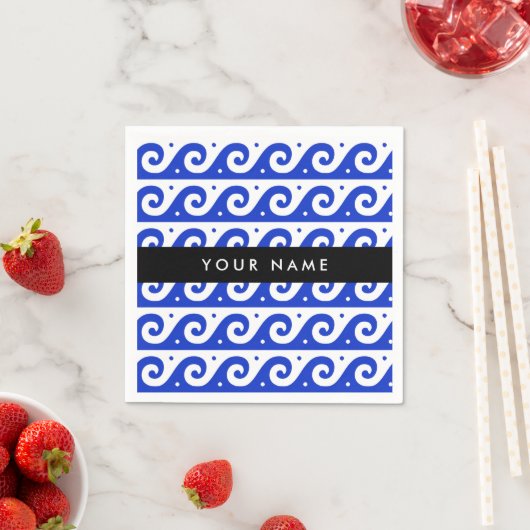 ギリシャの蛇行鍵、波の鍵、青、名前 スタンダードカクテルナプキン (インサイチュ)