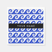 ギリシャの蛇行鍵、波の鍵、青、名前 スタンダードカクテルナプキン (正面)