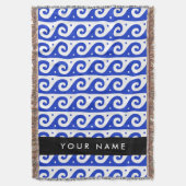 ギリシャの蛇行鍵、波の鍵、青、名前 スローブランケット (正面縦)